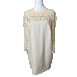 NWT Anthropologie Darling Cream Ivory‎ Lace Trim Dress Large Bridal Wedding